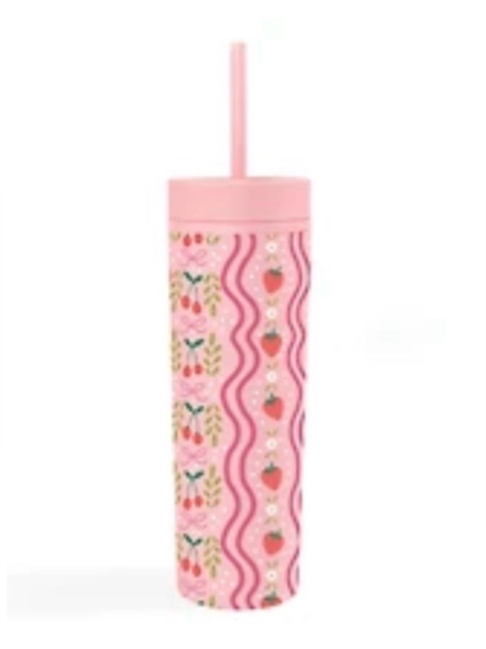 PippiPost Berries & Blooms 16oz Acrylic Tumbler Reusable Straw Tumbler, Pink NWT